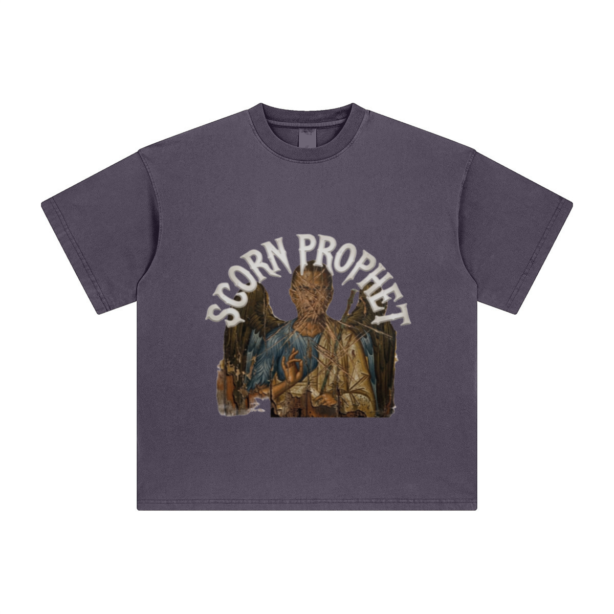 260GSM Unisex Heavyweight Re-Washed Distressed Crew Neck T-shirt Grape Purple