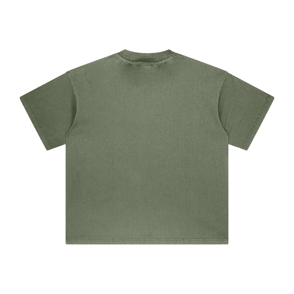 260GSM Unisex Heavyweight Re-Washed Distressed Crew Neck T-shirt Greyish Green