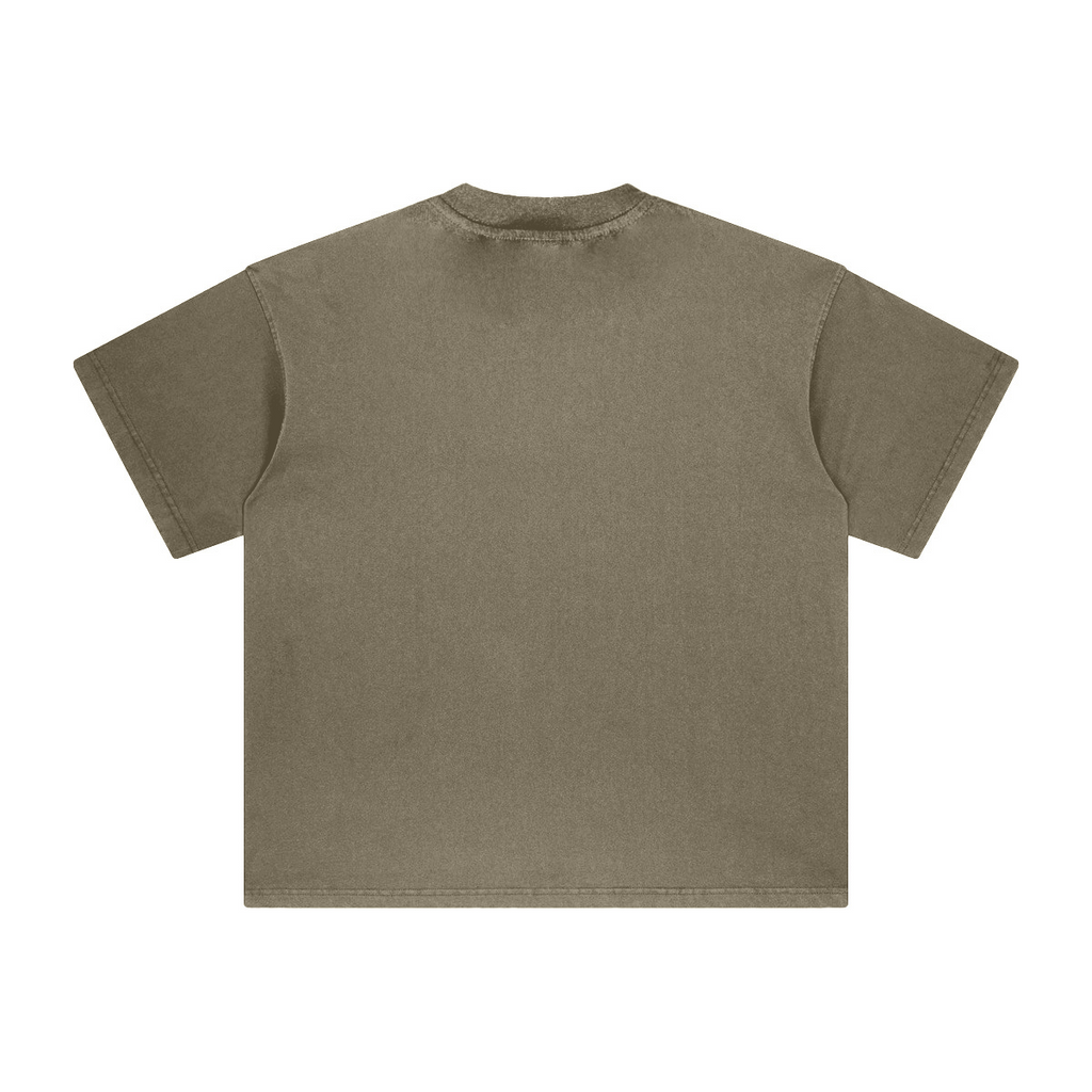 260GSM Unisex Heavyweight Re-Washed Distressed Crew Neck T-shirt Camel