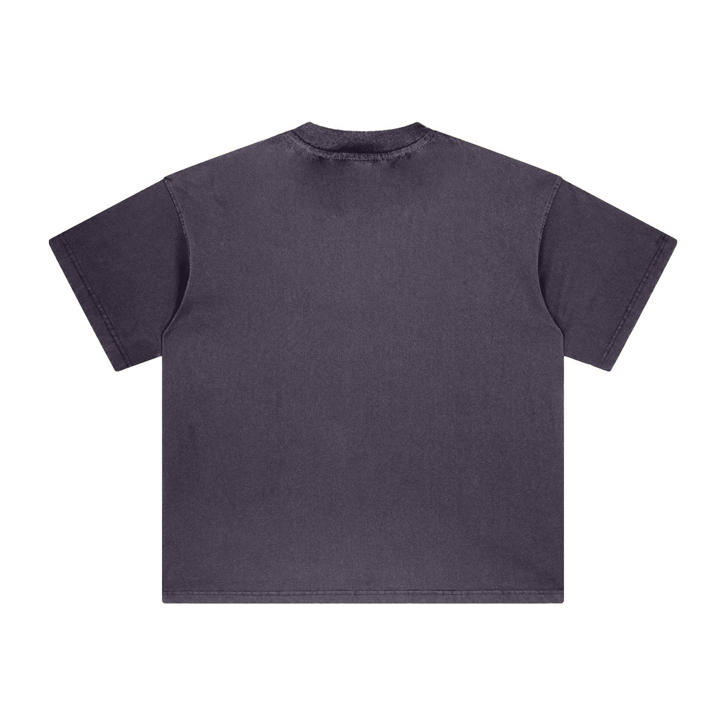 260GSM Unisex Heavyweight Re-Washed Distressed Crew Neck T-shirt Grape Purple
