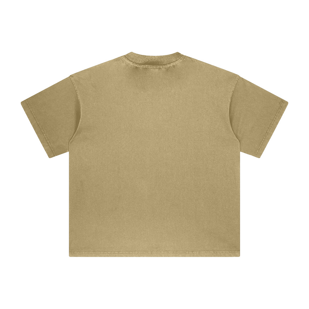 260GSM Unisex Heavyweight Re-Washed Distressed Crew Neck T-shirt Khaki