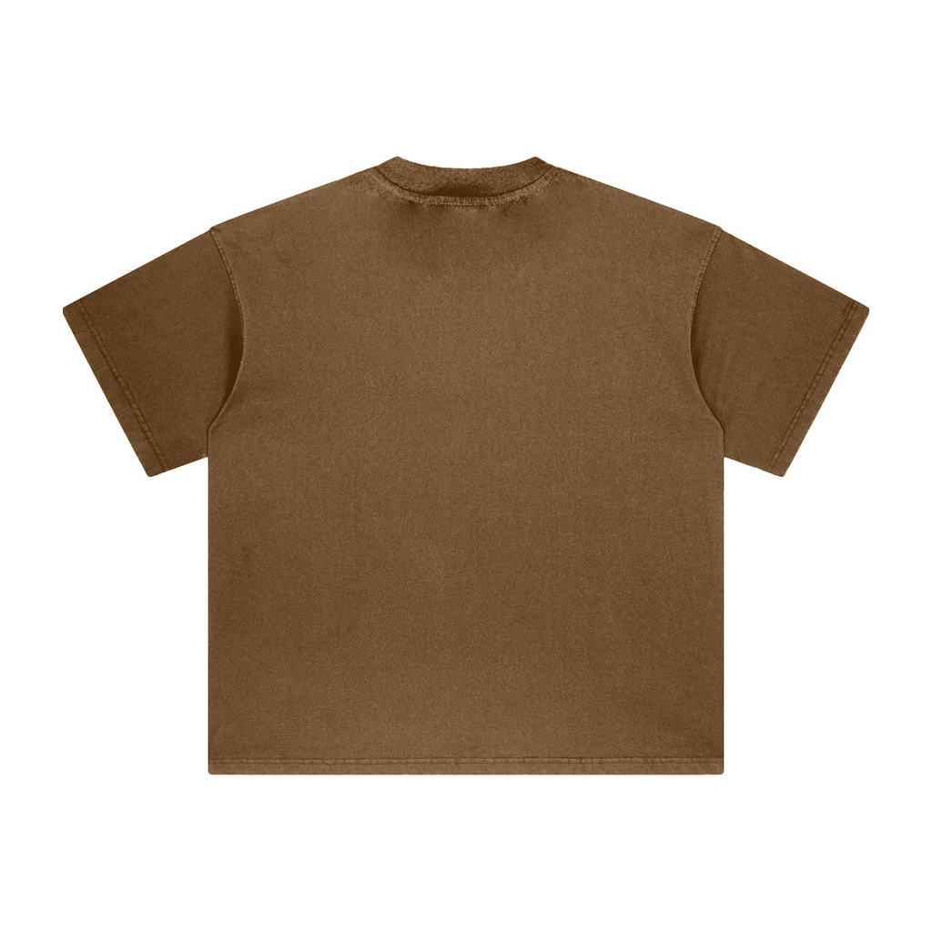 260GSM Unisex Heavyweight Re-Washed Distressed Crew Neck T-shirt Coffee Brown